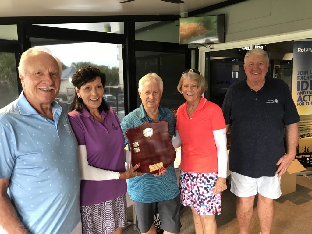 Winners are grinners, Eric, Bev, Carol, John. Winners Rotary Golf Rotary Surfers Paradise.